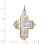 Sterling Silver Platinum-plated & Gold-tone 4-Way Medal Cross Pendant - Image 3