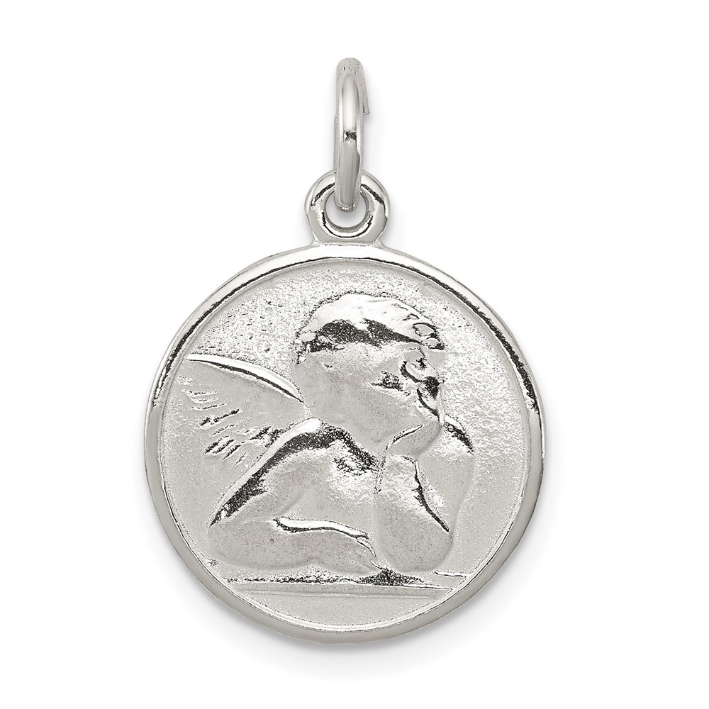 QC8414.jpg Sterling Silver Polished & Textured Small Raphael Angel Pendant - Image 1