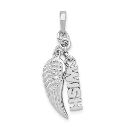 Sterling Silver Rhodium-plated Polished/Textured Wish/Angel Wing Pendant
