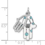 Sterling Silver Rhodium-plated Enamel Hamsa w/CZ pendant - Image 3