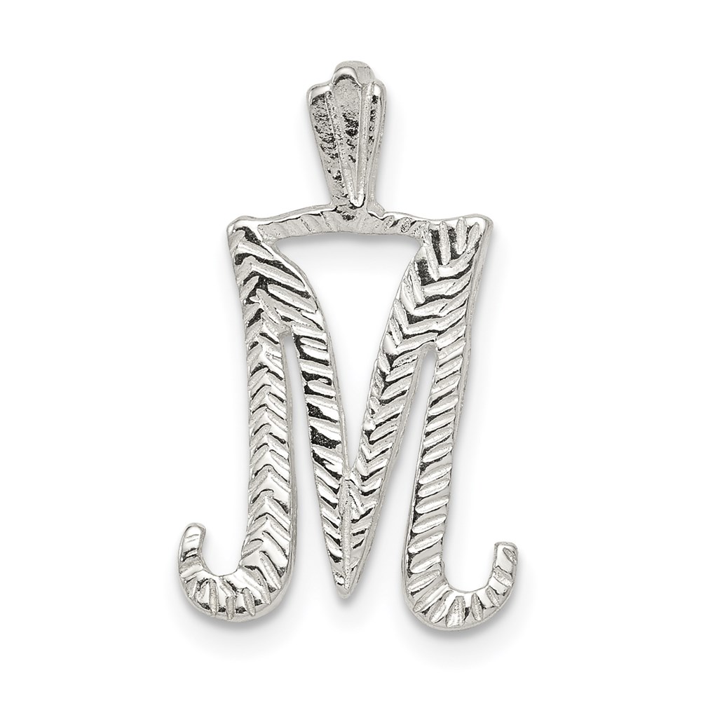 QC8459M.jpg Sterling Silver Polished & Textured Letter M Initial Chain Slide - Image 1