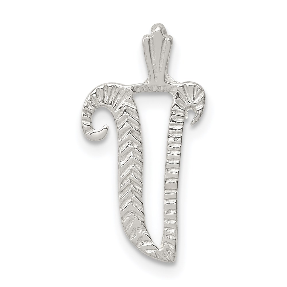QC8459V.jpg Sterling Silver Polished & Textured Letter V Initial Chain Slide - Image 1