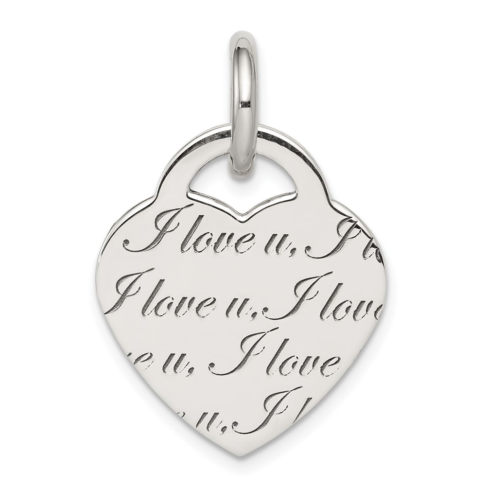 QC8470.jpg Sterling Silver Antiqued Polished 'I Love u' Engraved Heart Pendant - Image 1