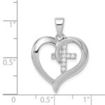 Sterling Silver Rhodium-plated Polished Heart with CZ Cross Pendant - Image 4