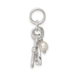 Sterling Silver Polished Key and Heart w/Simulated Pearl Charm - Image 2