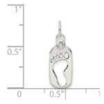 Sterling Silver Polished Footprint CZ Charm - Image 3