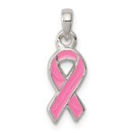 Sterling Silver Polished Pink Enameled Ribbon Pendant