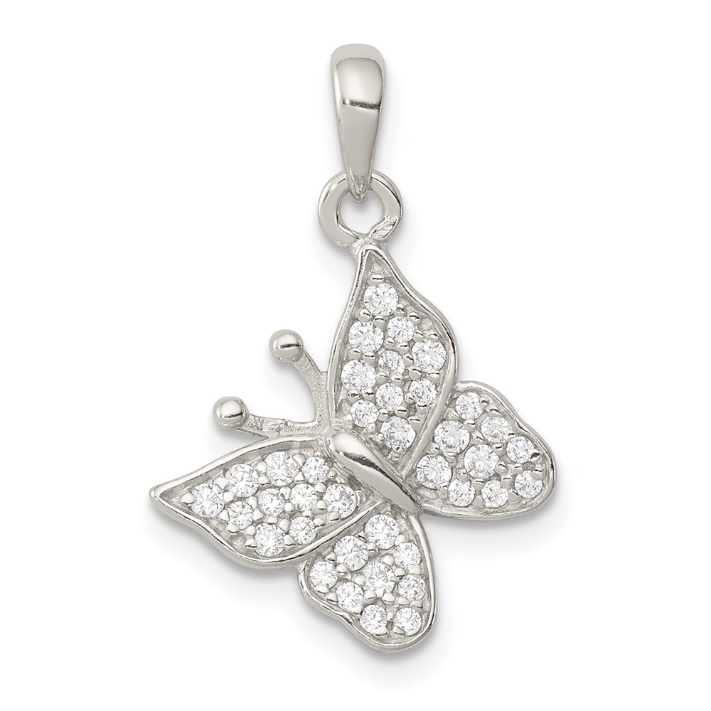 QC8582.jpg Sterling Silver Rhodium-plated CZ Butterfly Pendant - Image 1