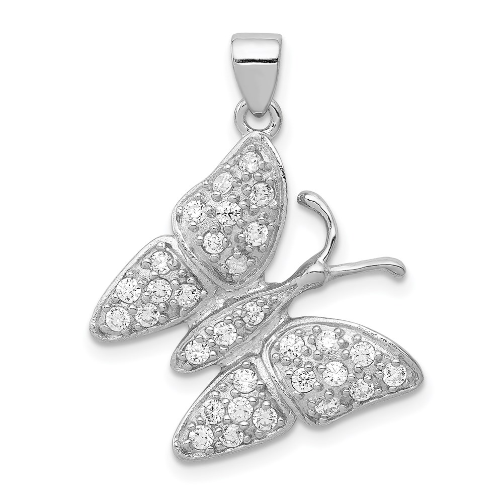 QC8586.jpg Sterling Silver Rhodium-plated CZ Butterfly Pendant - Image 1