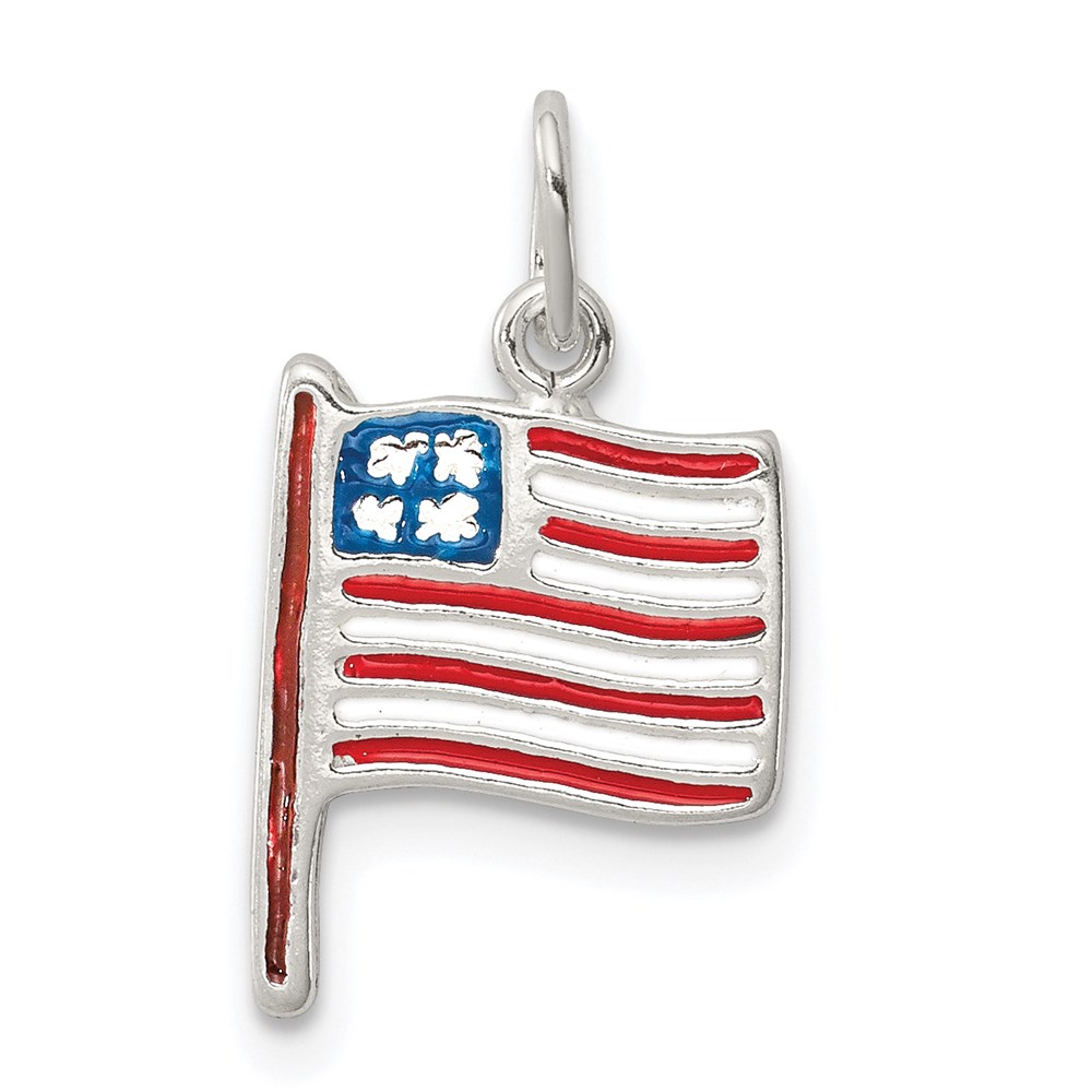 QC8636.jpg Sterling Silver Polished Enamel American Flag Pendant - Image 1