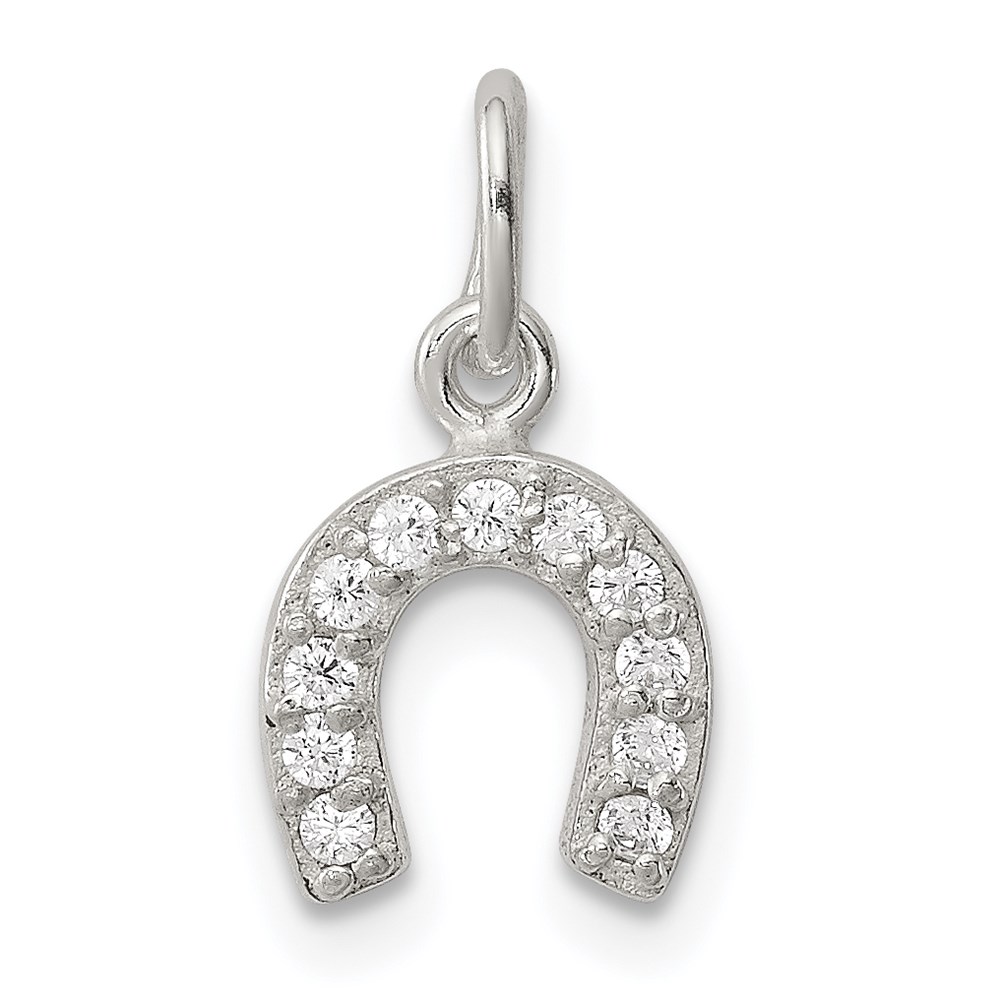 QC8647.jpg Sterling Silver Polished Horseshoe CZ Charm - Image 1