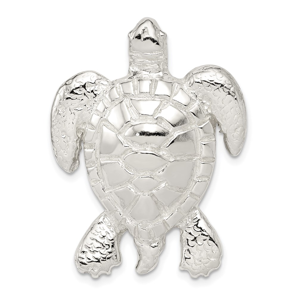 QC8739.jpg Sterling Silver Polished & Textured Turtle Chain Slide Pendant - Image 1