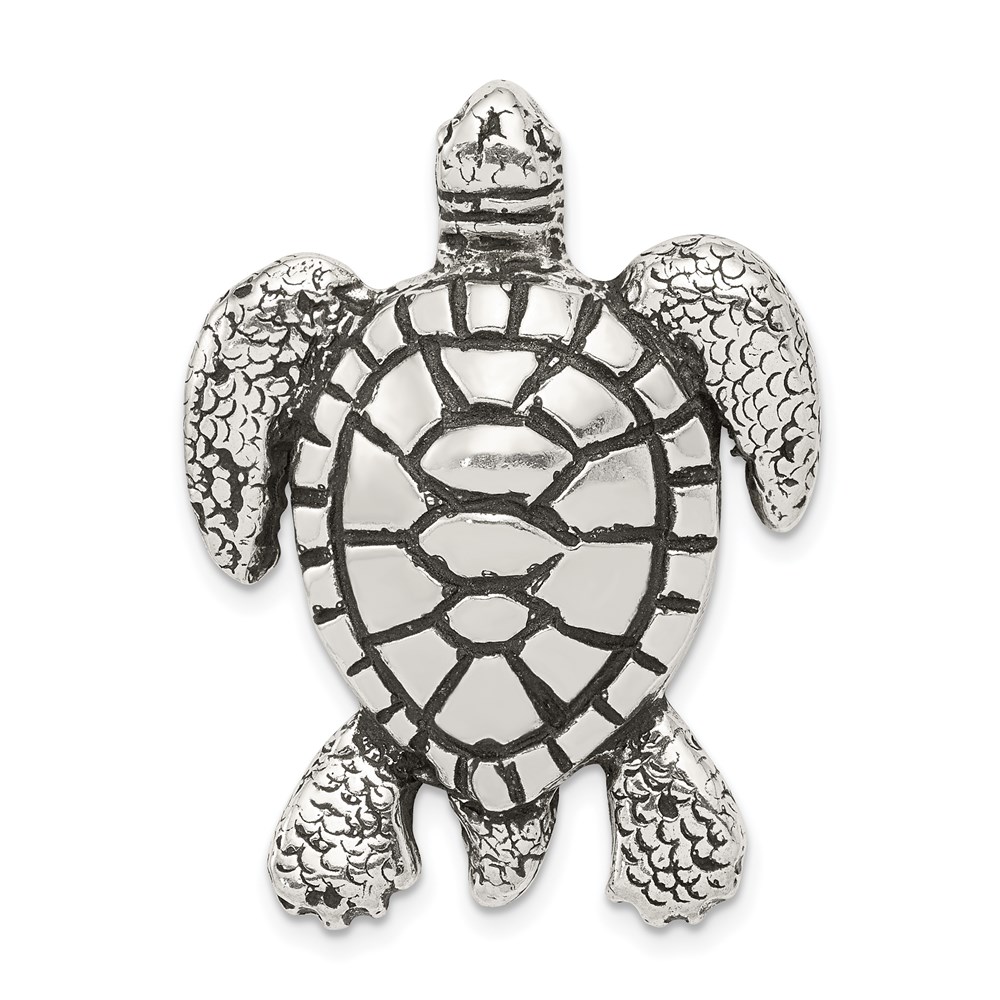 QC8740.jpg Sterling Silver Antiqued & Textured Turtle Chain Slide Pendant - Image 1