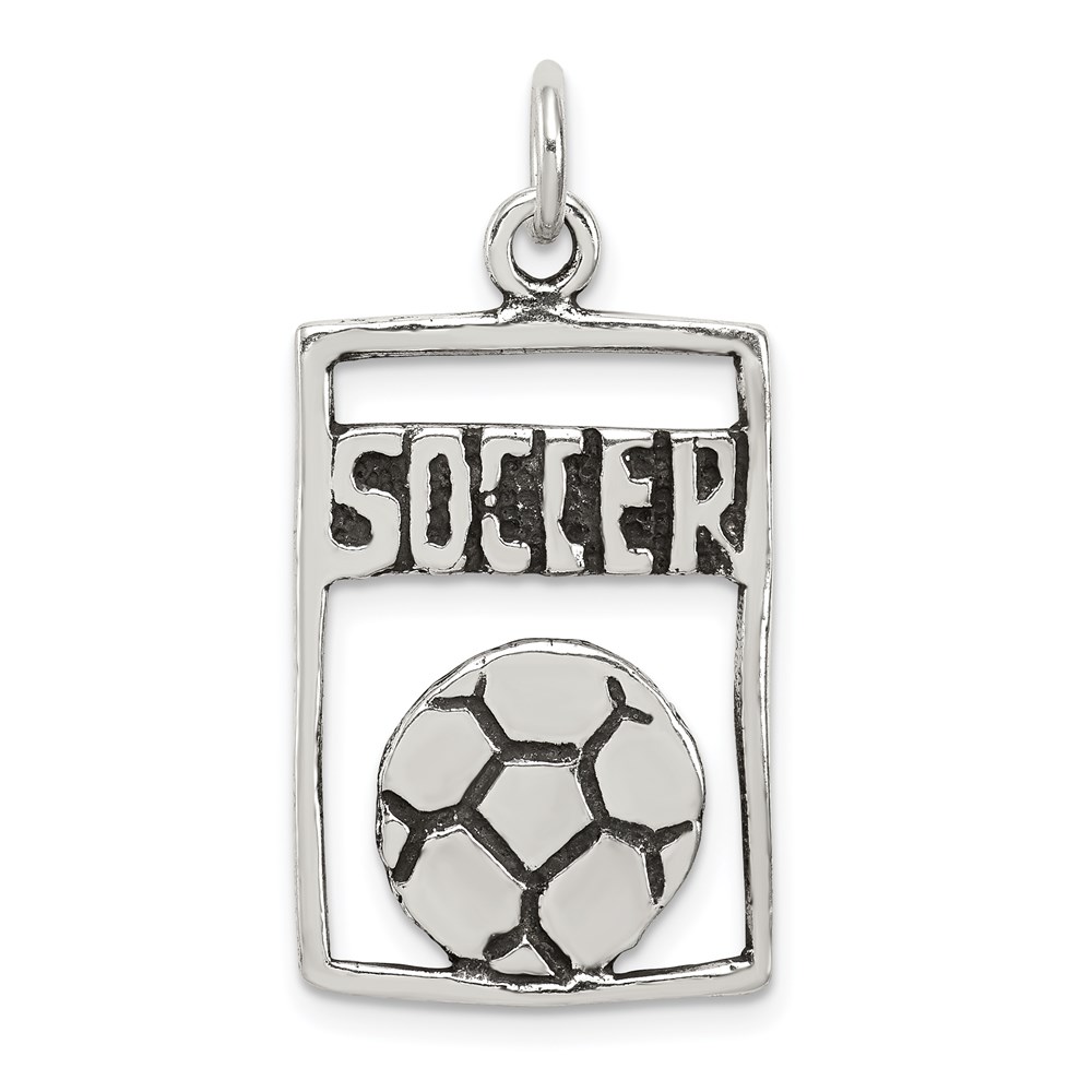 QC8837.jpg Sterling Silver Antiqued Soccer Rectangle Pendant - Image 1