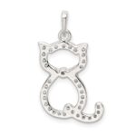 Sterling Silver Polished CZ Cat Pendant - Image 4
