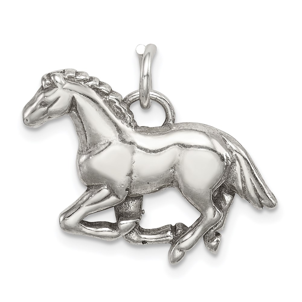 QC8893.jpg Sterling Silver Antiqued & Textured Horse Pendant - Image 1