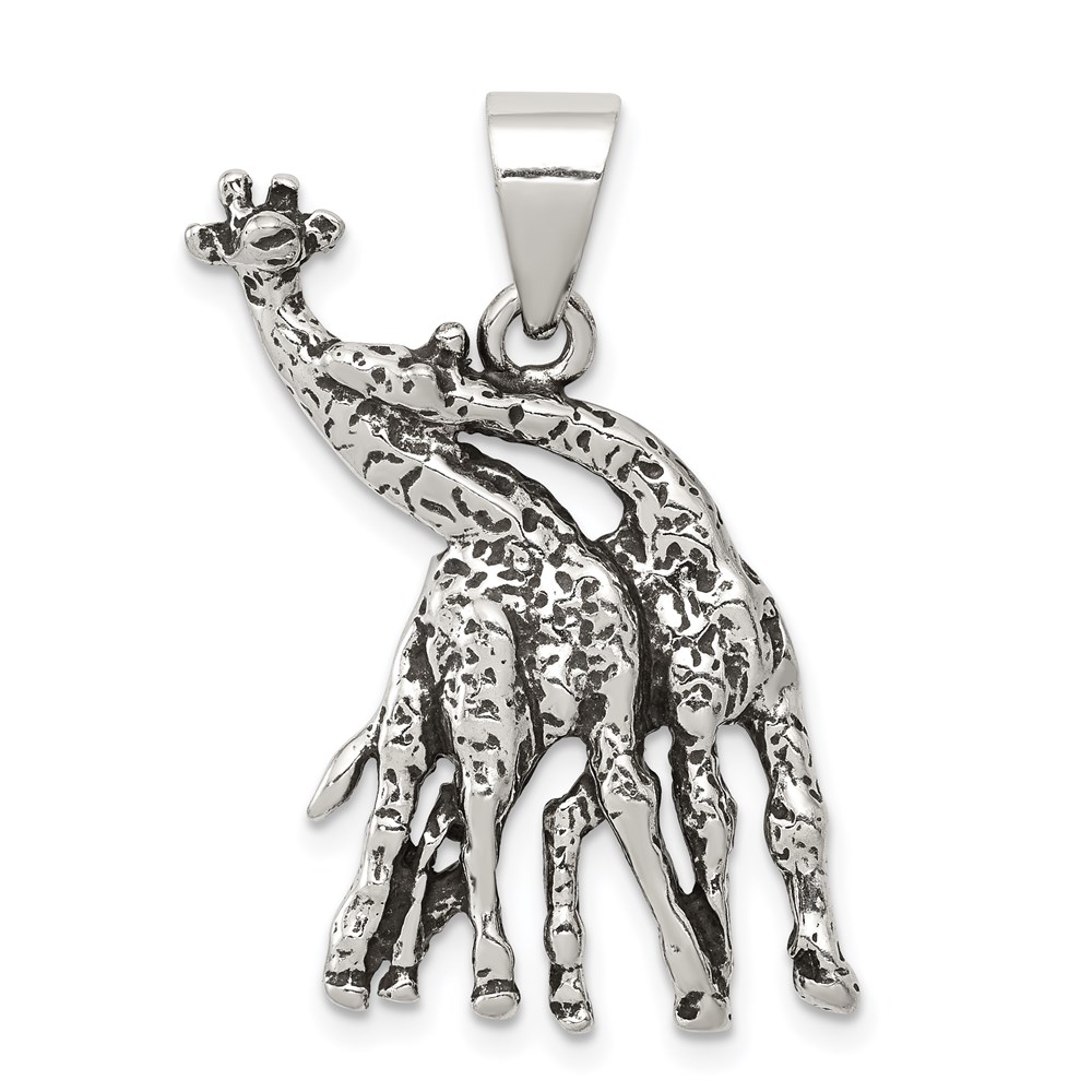 QC8902.jpg Sterling Silver Antiqued Giraffes Pendant - Image 1