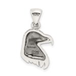 Sterling Silver Antiqued Polished Textured Eagle Head Pendant - Image 4