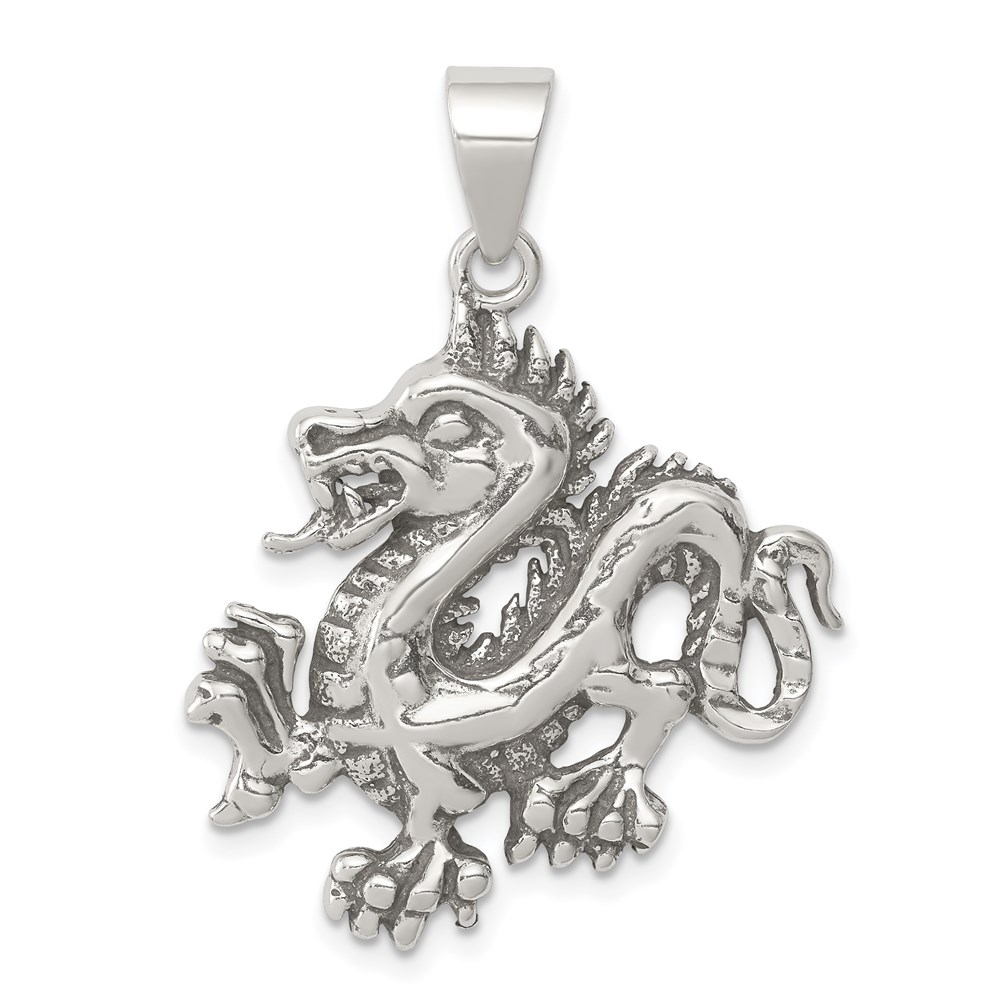 QC8964.jpg Sterling Silver Antiqued & Textured Chinese Dragon Pendant - Image 1