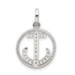 Sterling Silver Rhodium-plated Polished CZ Anchor Pendant - Image 4