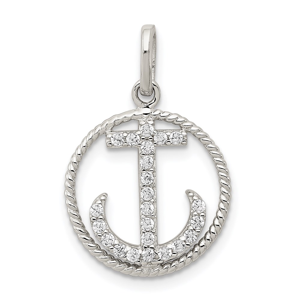 QC8997.jpg Sterling Silver Rhodium-plated Polished CZ Anchor Pendant - Image 1
