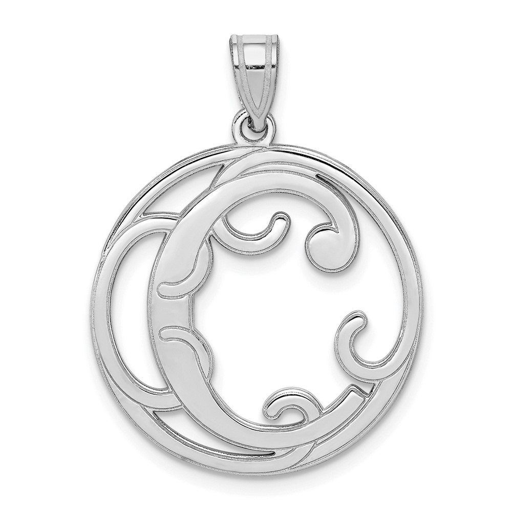 QC8999C.jpg Sterling Silver Rhodium-plated Fancy Script Letter C Initial Pendant - Image 1