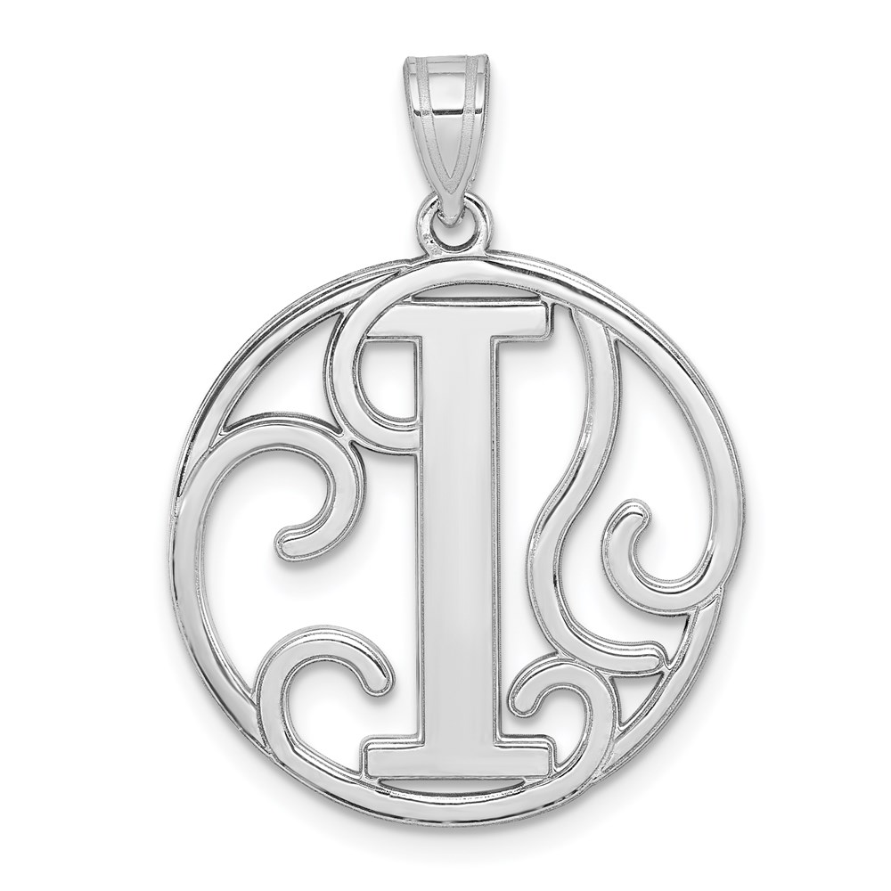QC8999I.jpg Sterling Silver Rhodium-plated Fancy Script Letter I Initial Pendant - Image 1