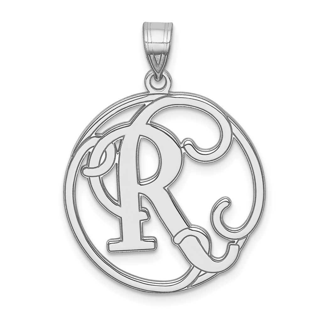 QC8999R.jpg Sterling Silver Rhodium-plated Fancy Script Letter R Initial Pendant - Image 1