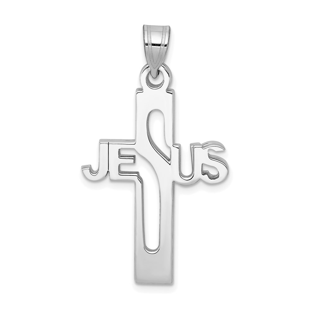 QC9004.jpg Sterling Silver Rhodium-plated Jesus Cross Medium Pendant - Image 1