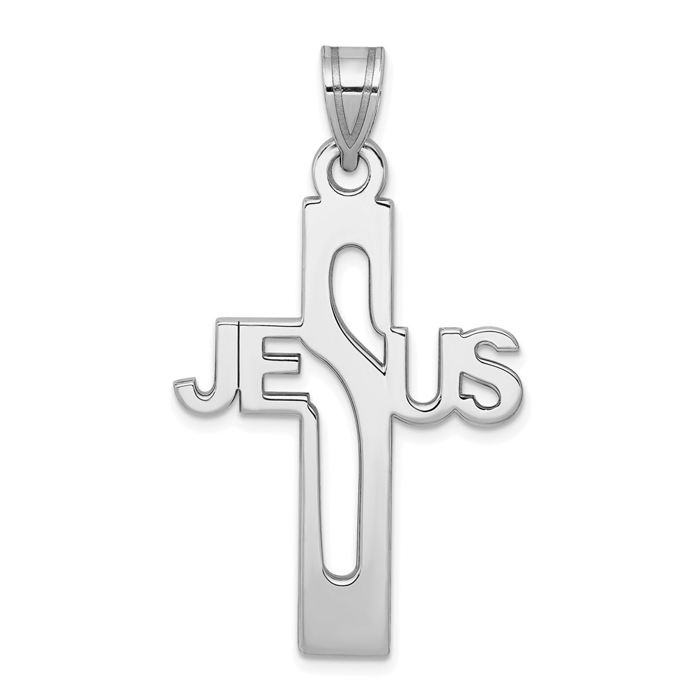 QC9006.jpg Sterling Silver Rhodium-plated Jesus Cross Extra Large Pendant - Image 1