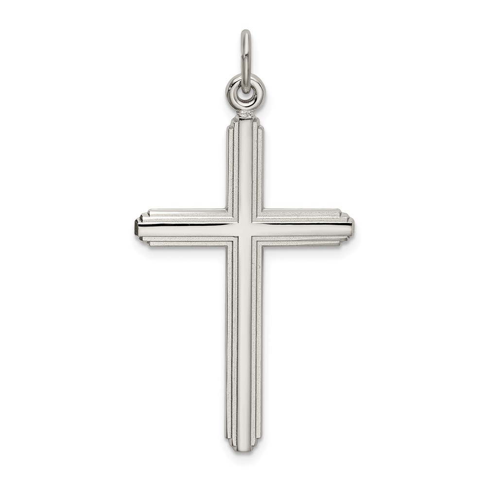 QC9051.jpg Sterling Silver Polished Grooved Cross Pendant - Image 1