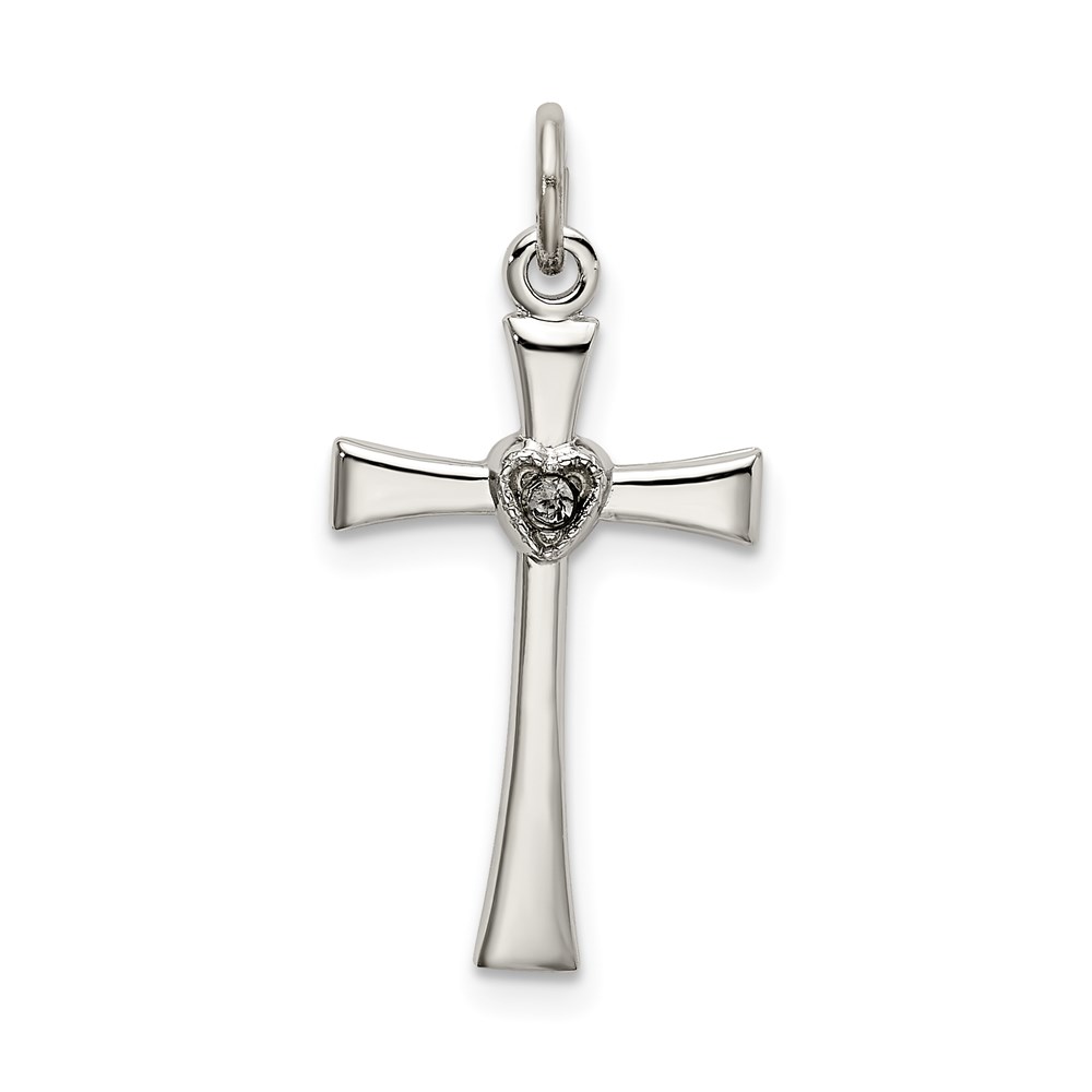 QC9053.jpg Sterling Silver Polished CZ Heart Cross Pendant - Image 1