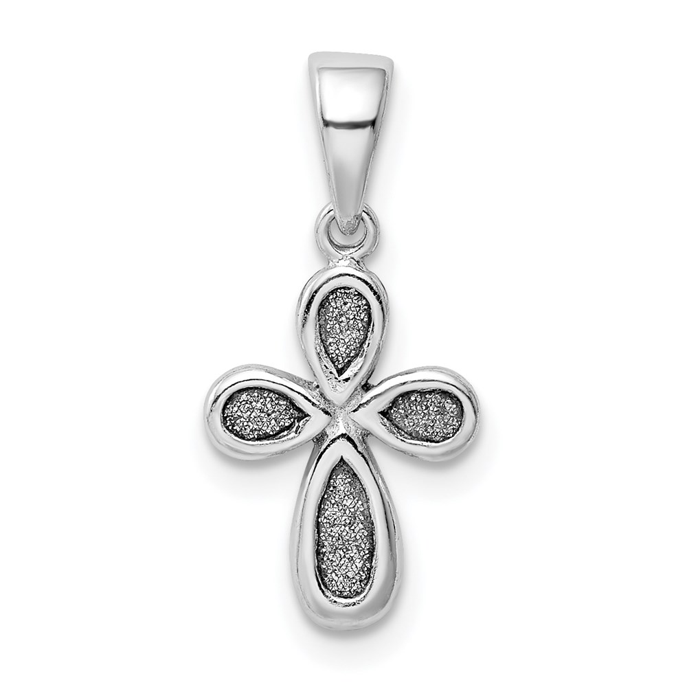 QC9078.jpg Sterling Silver Rhodium-plated Enamel & Glitter Fabric Cross Pendant - Image 1