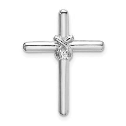 Sterling Silver Rhodium-plated Polished w/ CZ Cross Chain Slide