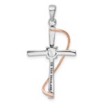 Sterling Silver Rhodium & Rose-tone Polished CZ Cross Pendant - Image 3