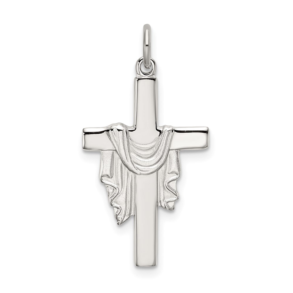 QC9094.jpg Sterling Silver Polished and Satin Draped Cross Pendant - Image 1