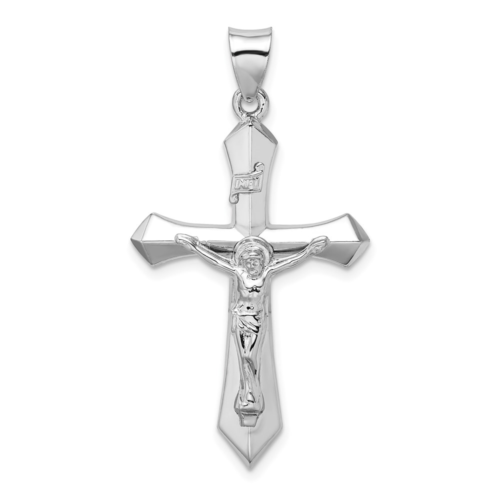 QC9100.jpg Sterling Silver Rhodium-plated Polished INRI Crucifix Pendant - Image 1