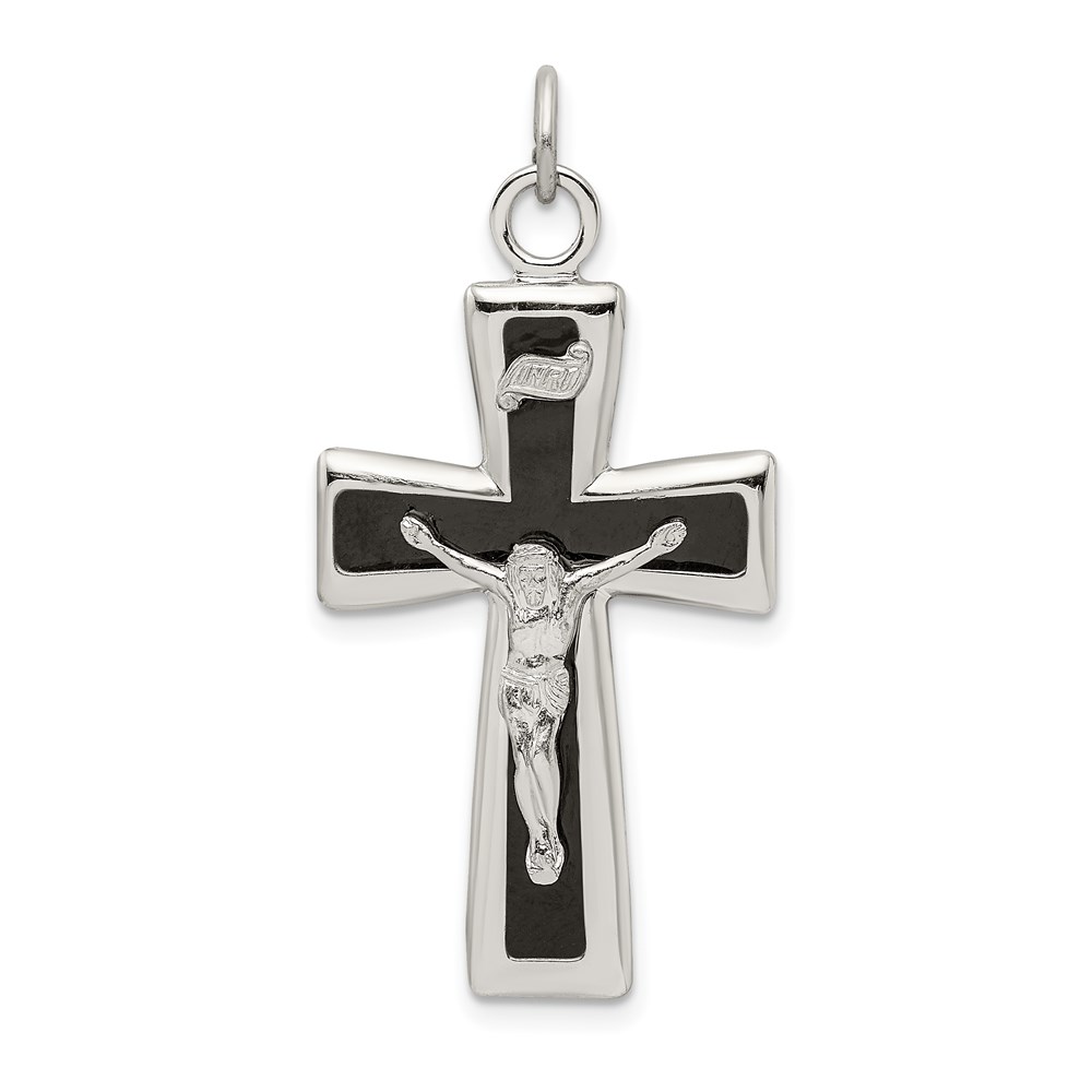 QC9108.jpg Sterling Silver Black Epoxy INRI Crucifix Pendant - Image 1