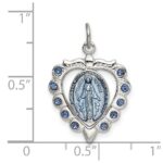 Sterling Silver Epoxy & Crystal Miraculous Medal Heart Pendant - Image 4