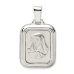 Sterling Silver Satin & Polished Mary w/Hail Mary Prayer Pendant