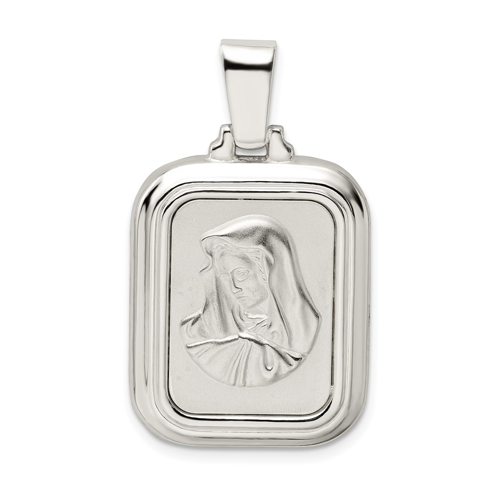 QC9116.jpg Sterling Silver Satin & Polished Mary w/Hail Mary Prayer Pendant - Image 1
