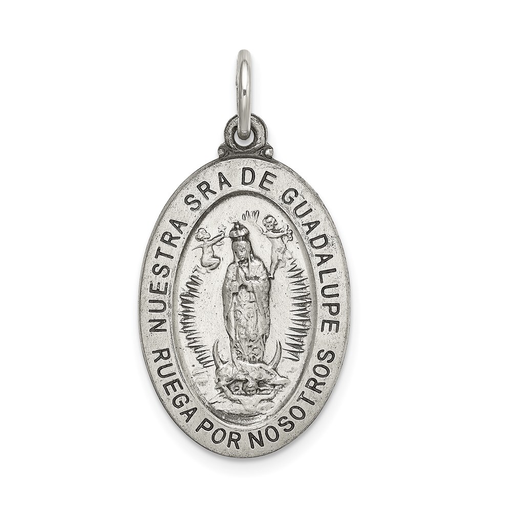 QC9118.jpg Sterling Silver Satin Antiqued Spanish Lady of Guadalupe Medal Pendant - Image 1