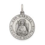 Sterling Silver Satin Antiqued Spanish St. Gabriel Medal Pendant