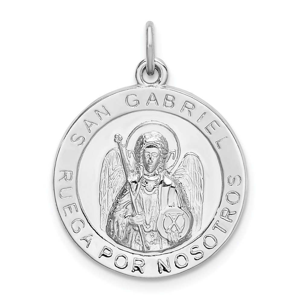 QC9134.jpg Sterling Silver Rhodium-plated Spanish St. Gabriel Medal Pendant - Image 1