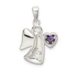 Sterling Silver Angel w/Purple CZ Heart Pendant - Image 3