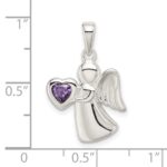 Sterling Silver Angel w/Purple CZ Heart Pendant - Image 4