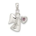 Sterling Silver Angel w/Light Purple CZ Heart Pendant - Image 3