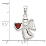 Sterling Silver Angel w/Dark Red CZ Heart Pendant - Image 4