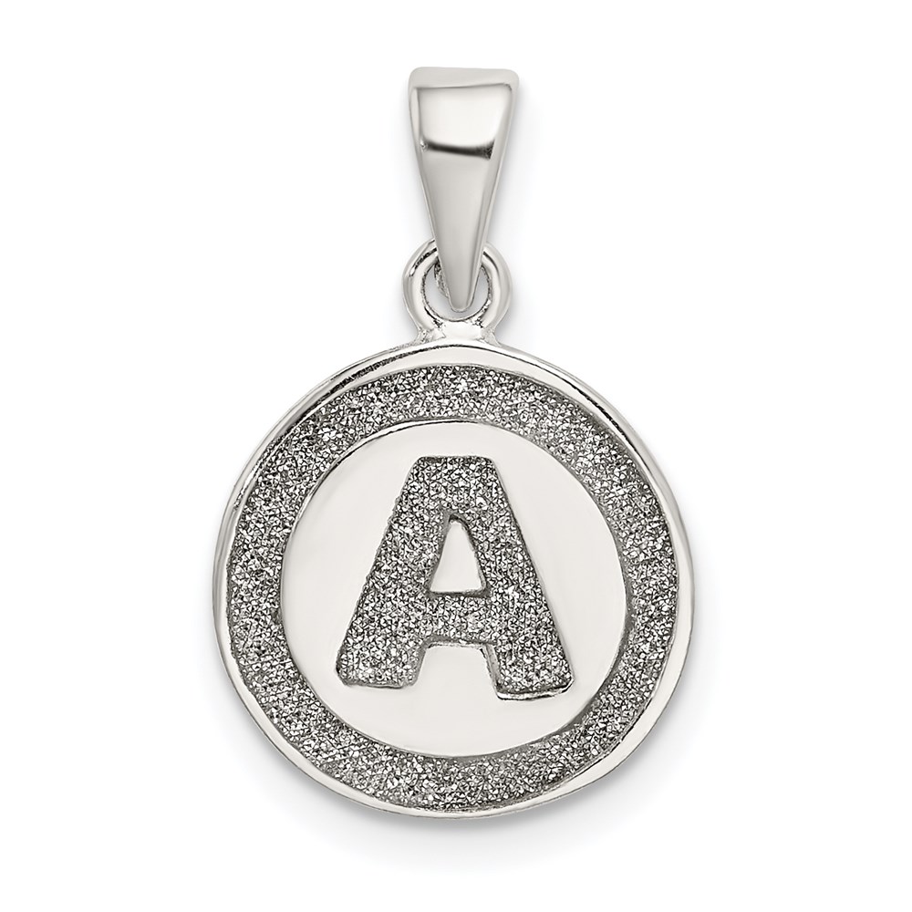 QC9180A.jpg Sterling Silver Glitter Enamel Letter A Initial Circle Pendant - Image 1