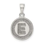 Sterling Silver Glitter Enamel Letter E Initial Circle Pendant